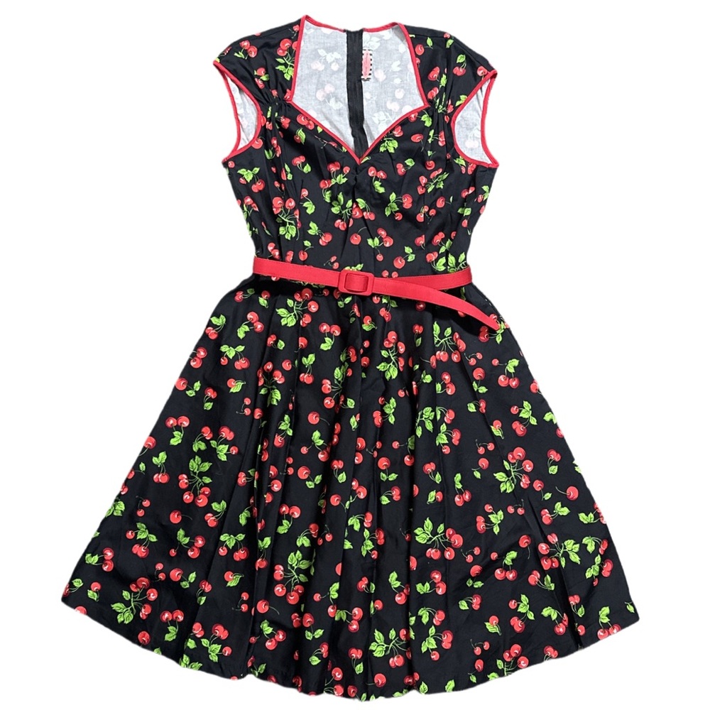 PINUP COUTURE women's retro style "heidi" black/red cherry dress, 2X.
